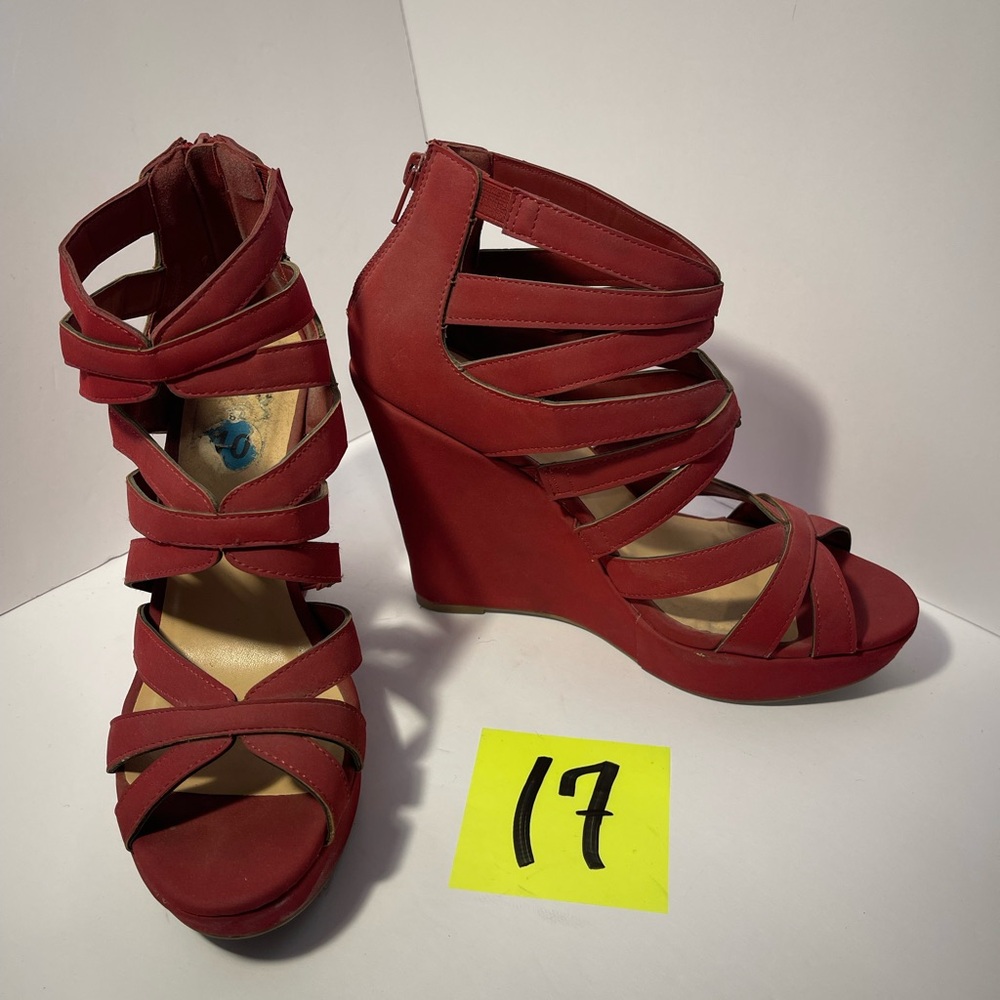 Elegant Red Wedge Sandals